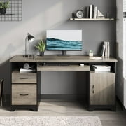 Bestier 59” Computer Desk with Drawers, Executive Desk with Storage Cabinet, Keyboard Tray for Home Office, Gray