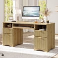 thumbnail image 1 of Bestier 59" Home Office Computer Desk with Keyboard Tray and Storage Drawers, Modern Executive Desk for Writing Reading, Oak, 1 of 10