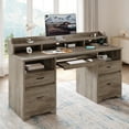 thumbnail image 1 of Bestier Farmhouse Executive Desk with Drawers, 59" Wood Computer Desk with Charging Station, Home Office Desk with Keyboard Tray & Monitor Stand，File Cabinet Sturdy Desk for Work Study, Gray, 1 of 10