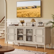Bestier 60 Inch TV Stand with Glass Doors & Adjustable Shelves, Farmhouse Entertainment Center for 65" TV, Media Console with Solid Wood Legs, Cord Management & Anti-Tip Hardware, Oak