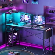 Bestier 61" Reversible Gaming Desk Computer Desk with LED Lights 4 Tier Shelves Black