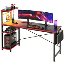 Bestier 61" Reversible Gaming Desk Computer Desk with LED Lights 4 Tier Shelves Carbon Fiber