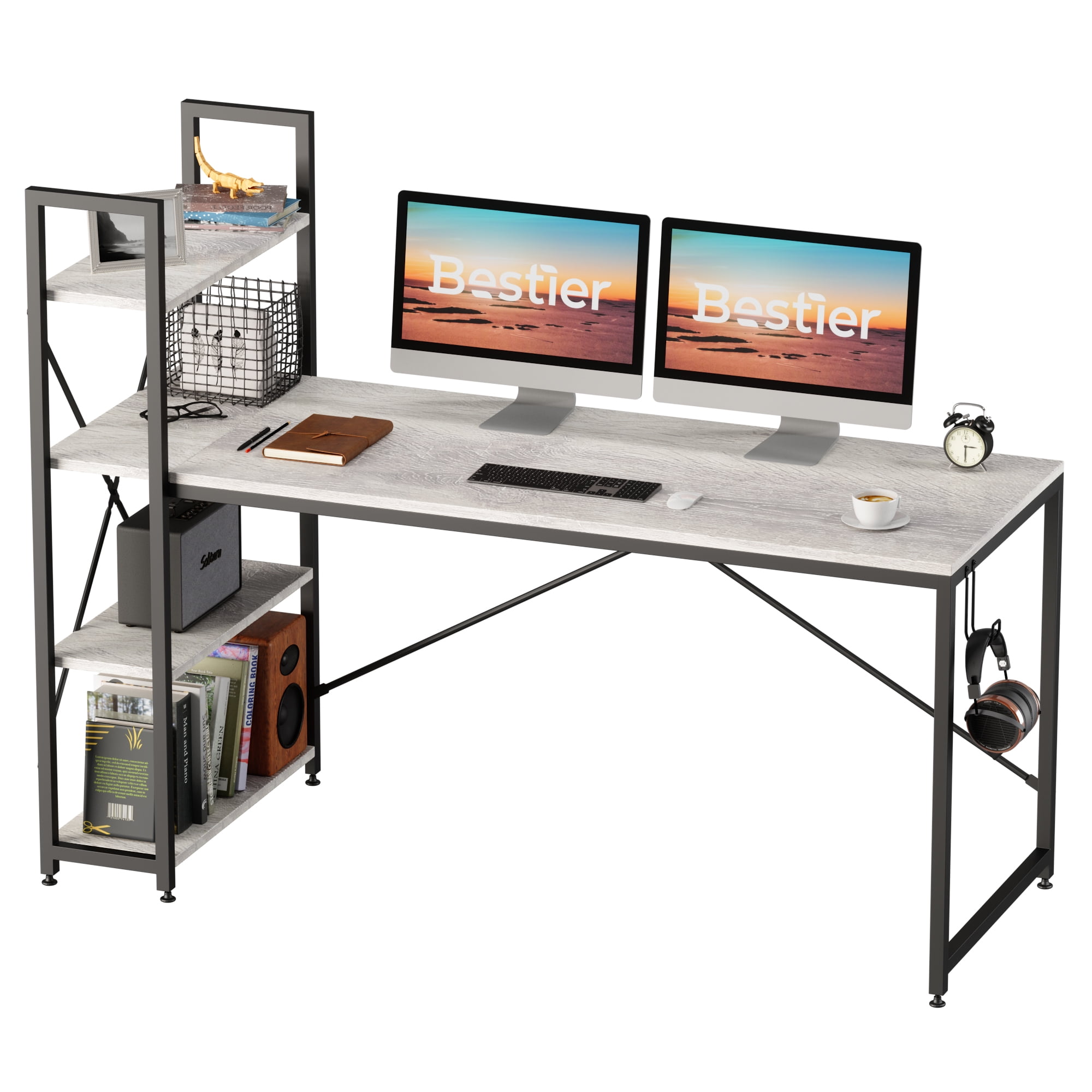 Bestier 63'' Computer Desk with Shelves for Home Office in Retro Grey