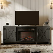 Bestier 63" Fireplace TV Stand with 23" Electric Fireplace for TVs up to 70" Farmhouse Barn Door Entertainment Center with Heater & RGB Lights for Living Room , Black