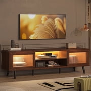 Bestier 63" LED TV Stand Entertainment Center for TVs up to 70" TVs,Modern TV Console Table with Storage,Mid-Century Media Center for Living Room,Cherry