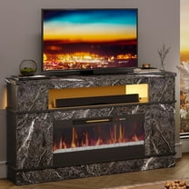 Bestier 63" LED TV Stand with 36" Electric Fireplace and Storage Entertainment Center for TVs up to 70", Black Marble