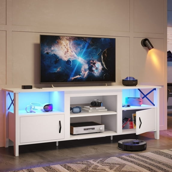 Bestier LED TV Stand for 65 inch TV Entertainment Center for TVs with Storage Cabinet in White