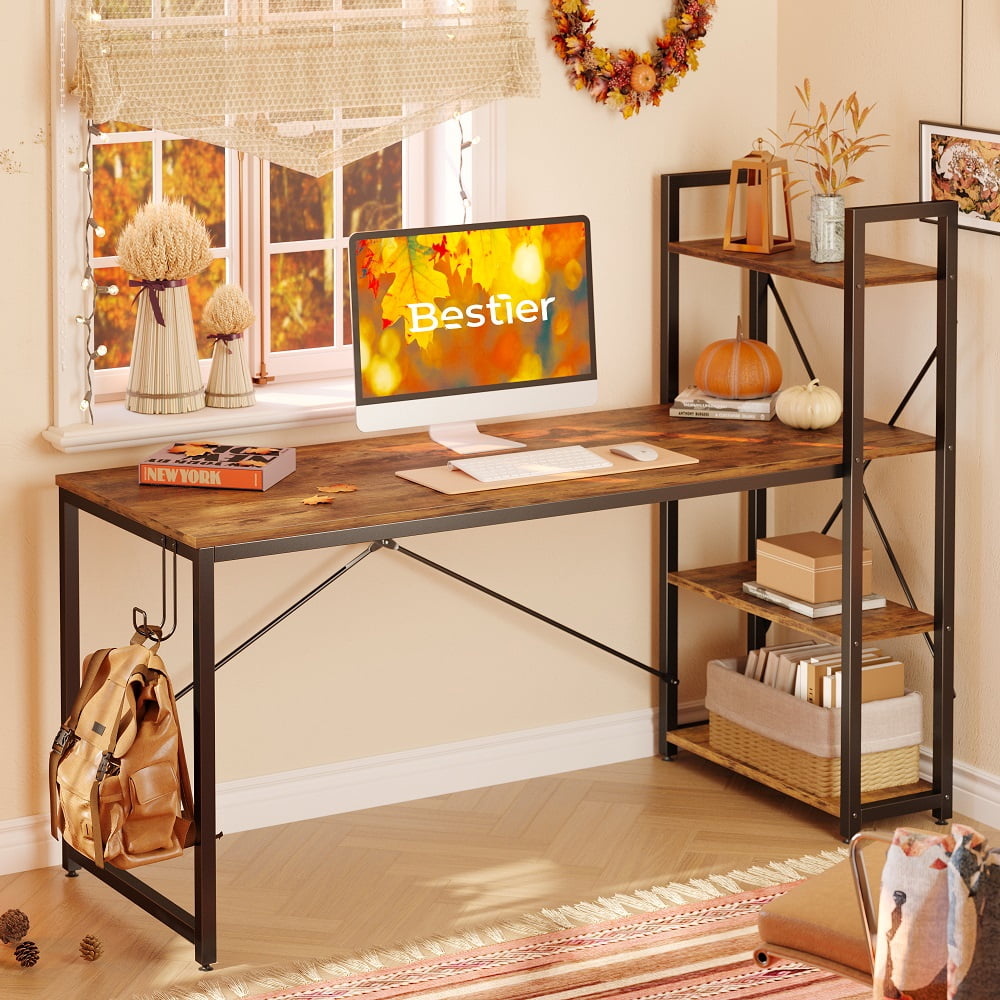 Bestier 63 inches Computer Desk with Storage Shelves in Rustic