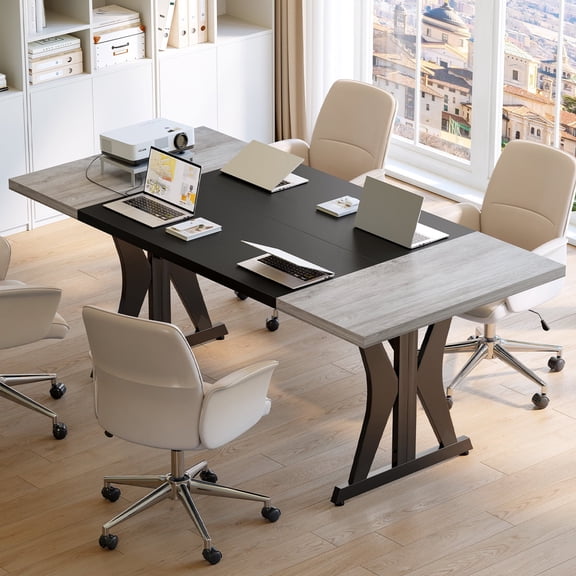 Bestier 70 Inch Executive Desk, Large Desk Office Table for Home Office with 1.18" Thick Wood Top, Modern Writing & Study Table, Sturdy Executive Office Desk & Office Furniture for Working, Grey