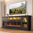 thumbnail image 1 of Bestier 70" Fireplace TV Stand with 36" Electric Fireplace, Farmhouse Entertainment Center for TVs up to 75", TV Console with LED Lights, Glass Door, Adjustable Shelves for Living Room, Black, 1 of 8