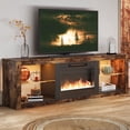 thumbnail image 1 of Bestier 70 Inch Fireplace TV Stand for TV up to 80", LED Entertainment Center with 23" Electric Fireplace Media Console Table for Living Room with Glass Shelves, Rustic Brown, 1 of 15