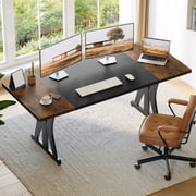 Bestier 70 Inch Large Computer Desk, Modern Two-Tone Executive Office Desk with Sturdy K-Shaped Metal Frame, Industrial Home Office Writing Desk for Gaming, Studying, and Working, Rustic Brown