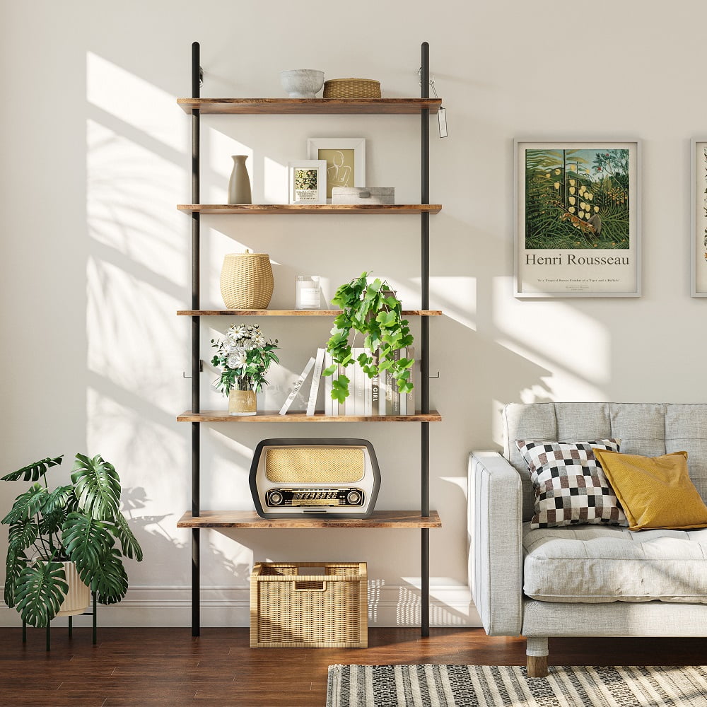 Bestier 70" Industrial WallMounted Ladder Shelf 5 Tier Bookshelf