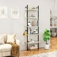 thumbnail image 1 of Bestier 70" Industrial Wall-Mounted Ladder Shelves 5 Tier Bookshelf Floating Shelves with 2 Hooks, Gray, 1 of 8