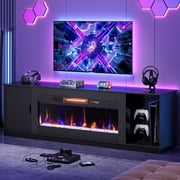 Bestier TV Stand with Fireplace, 70" Modern Entertainment Center with Ample Storage for 80-Inch TVs, Perfect for PS5 & Gaming Setup in Carbon Fiber Black