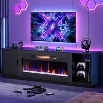 Bestier 70" Modern Fireplace TV Stand for TVs Up to 80" with LED Lights and Storage, PS5 Gaming TV Console for Living Room ,Carbon Fiber Black