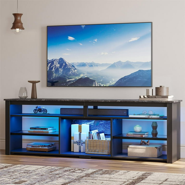 Bestier 70 TV Stand for 75 TV LED Gaming Entertainment Center for PS5 Modern TV Console with Shelves Black Marble Walmart