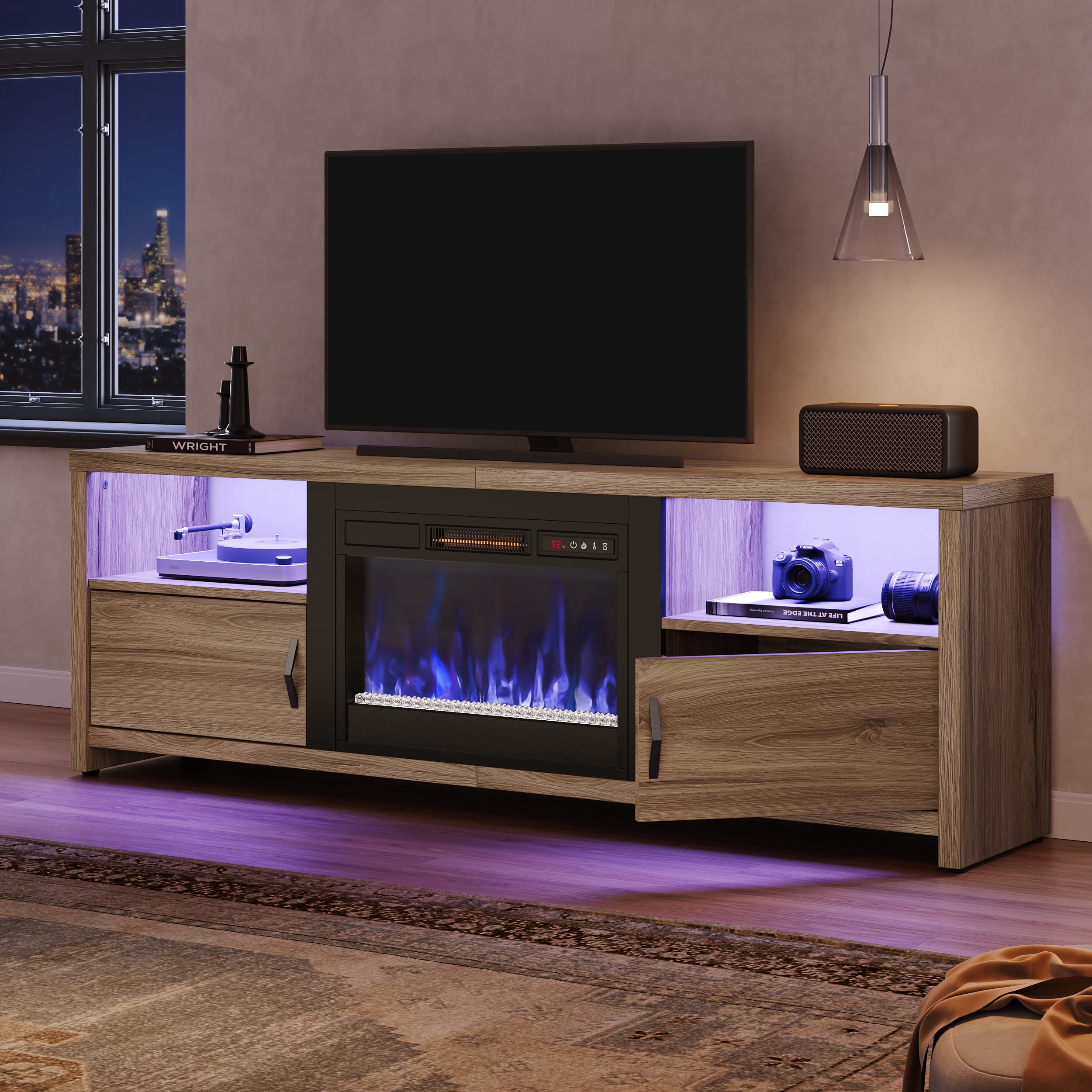 Bestier 71" Fireplace TV Stand for TVs up to 75" LED Entertainment ...