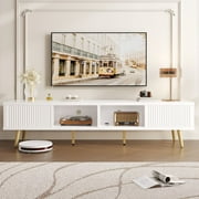 Bestier High Gloss TV Stand for 75 inch TVs, Modern Entertainment Center with Storage Cabinet, TV Console Table for Living Room,White