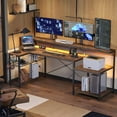 thumbnail image 1 of Bestier 71 inch L-Shaped Gaming Desk with Power Outlets LED Computer Office Table with Monitor Stand & Storage Shelf in Rustic, 1 of 10