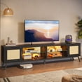 thumbnail image 1 of Bestier 80" Black TV Stand with LED for TVs up to 85", Rattan Mid Century Modern Entertainment Center, Black, 1 of 11