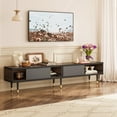 thumbnail image 1 of Bestier 80 inch Mid Century Modern TV Stand, 2 in 1 Reversible Entertainment Center with Storage and Sliding Doors, Ancona Walnut, 1 of 9