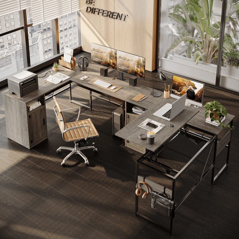 95.2 inch L Shaped Desk with Shelves Home Office Computer Desk - Black