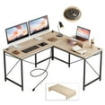 thumbnail image 1 of Bestier 95.2 inch L Shaped Desk with Power Outlet & Monitor Stand Oak, 1 of 7