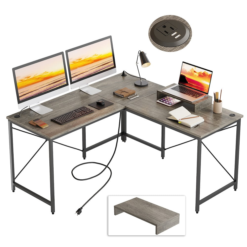 Bestier 95.2 inch L Shaped Desk with Power Outlet Reversible Corner