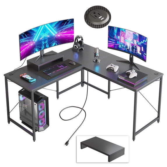 Bestier 95.2 inch L Shaped Gaming Desk with Power Outlet Reversible Corner Office Desk