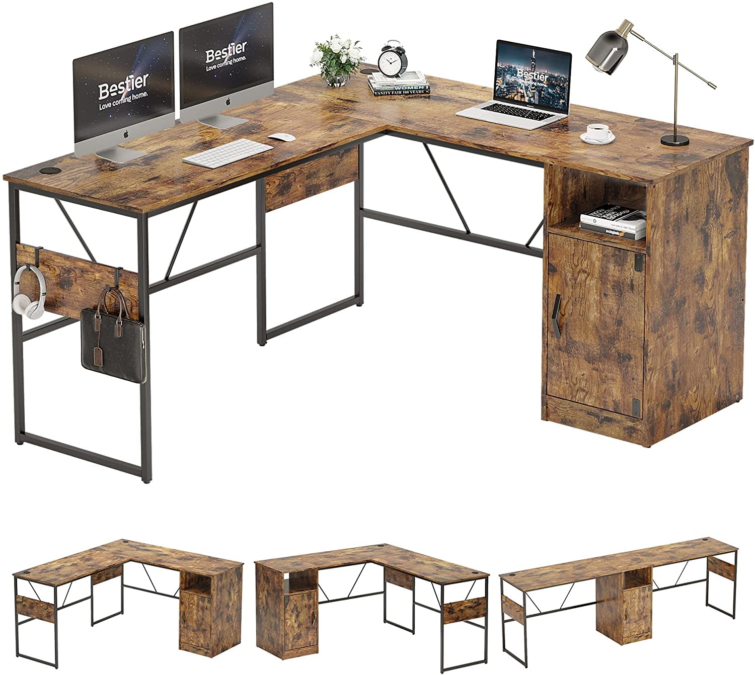 Bestier 95.2 Inches L Shaped Computer Desk With Storage Cabinet Home Office  Workstation Rustic - Walmart.Com
