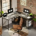 thumbnail image 1 of Bestier 95.5 inches L-Shaped Corner Computer Desk with Shelves Long Table Three-Way Convertible in Grey, 1 of 11