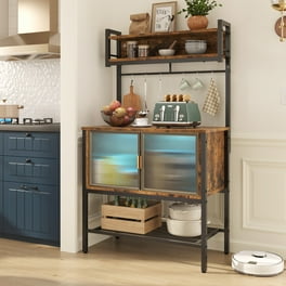 Kitchen Cabinet with Bakers Rack Coffee Bar Microwave Stand Wine Storage White Walmart