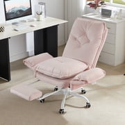 Bestier Big and Tall Executive Office Chair with Flip-up Arms for Adult, Wide Seat Ergonomic Computer Desk Chair,High Back Velvet Comfy Cross-Legged Office Chair with Footrest and Side Pockets, Pink