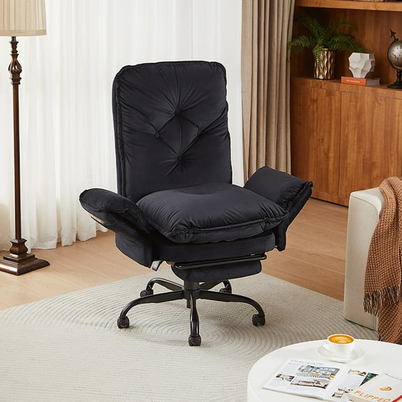 Bestier Big and Tall Executive Office Chair with Flip-up Arms for Adult, Wide Seat Ergonomic Computer Desk Chair,High Back Velvet Comfy Cross-Legged Office Chair with Footrest and Side Pockets, Black