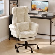 Bestier Big and Tall Executive Office Chair with Massage and Footrest Ergonomic Computer Desk Chair Reclining High Back Plush Velvet Swivel Chair with Lumbar Back Support, Off-white