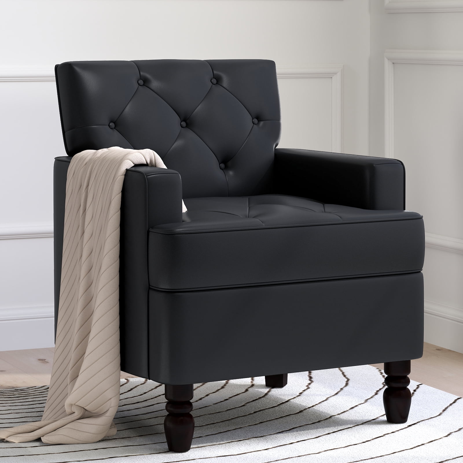 Bestier Classic Soft Vegan Leather Upholstered Tufted Arm Accent Chair ...