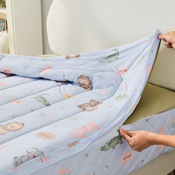 Bestier Twin Size Zippered Bedding Comforter Set | Plant-Based Sorona Fiber Reversible Comforter, YKK Zipper, Deep Pocket Fitted Sheet & 2 Pillowcases, Bed in A Bag, Cartoon Zoo