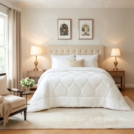 Bestier Sorona Eco Fabric Comforter Queen Size| Extra Fluffy Down Alternative Duvet Skin-Friendly Bedding for All Season, Machine Washable, White (90x90 inches)