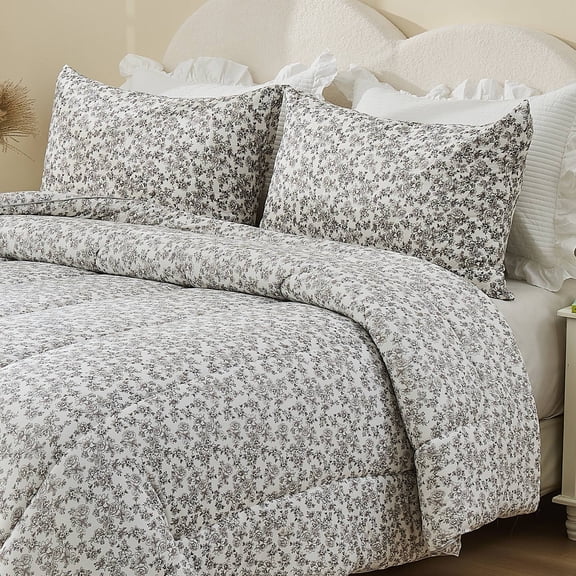 Queen Size 3-Piece All-Season Down Alternative Comforter Set (Floral Comforter and Pillowcase Bedding Set / bed in a bag) for Adults and Teens | Bestier