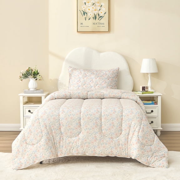 Bestier 2-Piece Twin Bedding Comforter Set | Sorona Eco Fiber Fill | Super Soft Lightweight for All Seasons, Includes 1 Comforter and 1 Pillowcase | Machine Washable, Floral