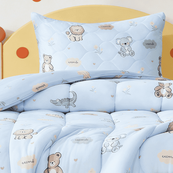 Bestier 2-Piece Bedding Comforter Set for Toddler Bed | Sorona Eco Fiber Fill | Super Soft Lightweight for All Seasons, Includes 1 Comforter and 1 Pillowcase | Machine Washable, Light Blue