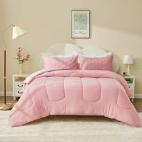 Bestier Pink Queen Size Comforter Set | 3-Piece Soft & Fluffy Sorona Plant-Based Fiber All Season Bedding with Pillowcases, Skin-Friendly, Wrinkle Resistance, Moisture Wicking