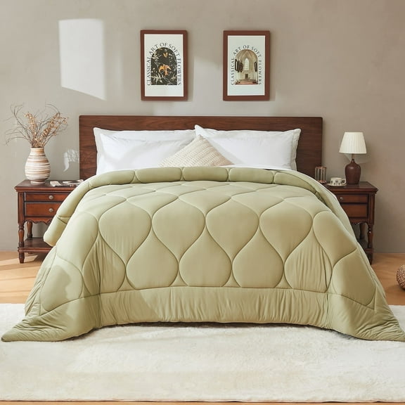 Bestier Sorona Filled King Size Comforter Duvet Insert | Hotel Luxury Fluffy Soft Down Alternative, Noiseless Skin-Friendly Bedding for All Season, Machine Washable, Olive Green (104x90 inches)
