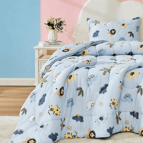 Bestier 2-Piece Blue Twin Comforter Bedding Set with Plant-Based Sorona Fiber Fill Duvet Insert & Skin-Friendly Pillowcase for All Seasons Bedroom Decor, Machine Washable