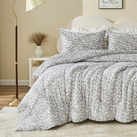 Bestier Queen Size Floral Comforter Sets | 3 Pieces Soft Fluffy Boho Bed in A Bag, Sorona-Eco Fiber Fill Luxury Down Alternative Bedding Set for All Season