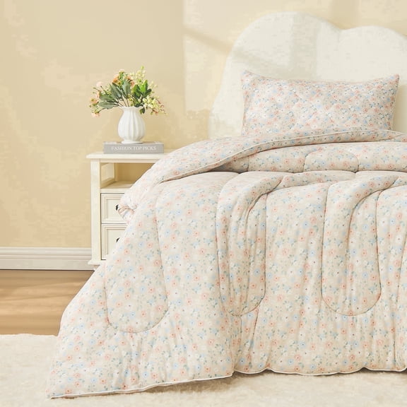 Twin Size Floral Comforter Bedding Set 2-Piece | Bestier  Plant-Based Sorona Fiber Fill Duvet Insert with Skin-Friendly Pillowcase for All Seasons Bedroom Decor, Machine Washable