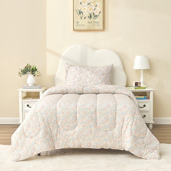 Bestier 2-Piece Twin Bedding Comforter Set | Sorona Eco Fiber Fill | Super Soft Lightweight for All Seasons, Includes 1 Comforter and 1 Pillowcase | Machine Washable, Floral