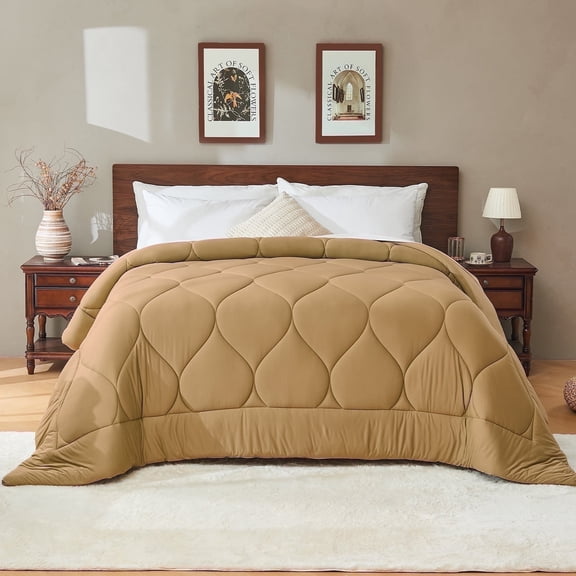 Bestier Queen Duvet Insert Comforter | Plant‑Based Sorona Fill Bedding Alternative to Down | Sofft Fluffy Hypoallergenic Skin-Friendly for All Season, Machine Washable, Mocha/Caramel (90x90 inches)