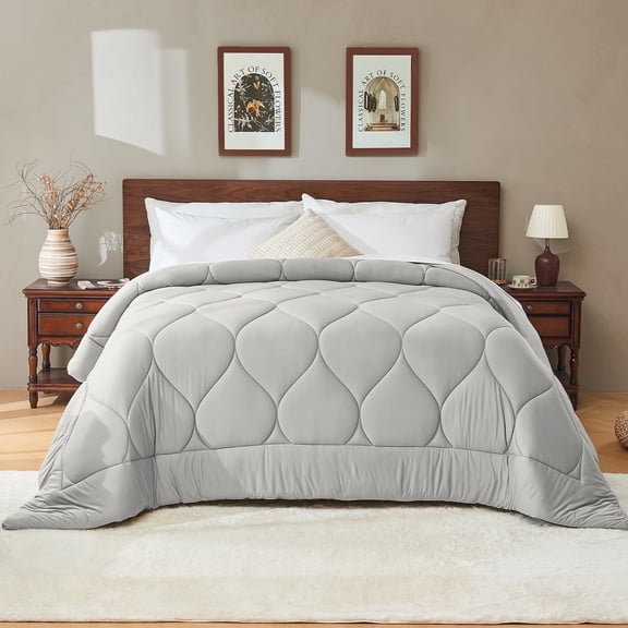 Bestier Sorona Eco Fabric Comforter Queen Size| Extra Fluffy Down Alternative Duvet Skin-Friendly Bedding for All Season, Machine Washable, Grey (90x90 inches)